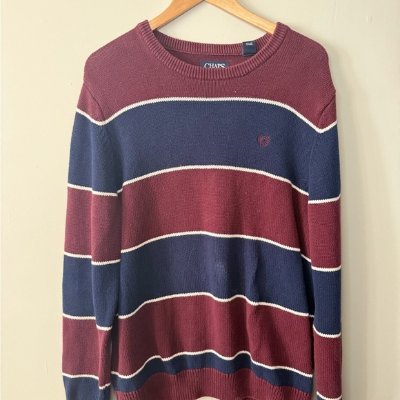 Chaps Crewneck Sweater – Burgundy & Navy Stripes, Men’s Medium - Picture 1 of 3